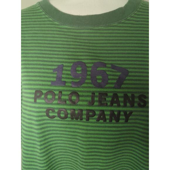 Polo Jeans Co Ralph Lauren Vintage logo 90s green striped short sleeve shirt - Picture 2 of 7